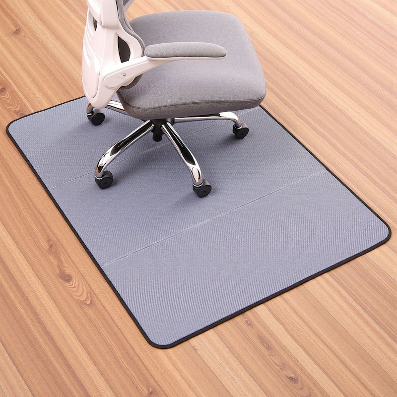 Grey Corduroy Gaming Chair Mat 36x48 in Non-Slip Floor Protector