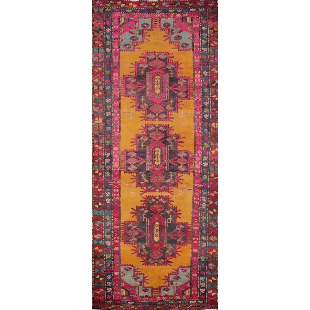 Hand Knotted Oriental 100% Wool Carpet Traditional Tribal Oranges & Rust Meshkin Runner Rug - 10' 9'' X 3' 10''