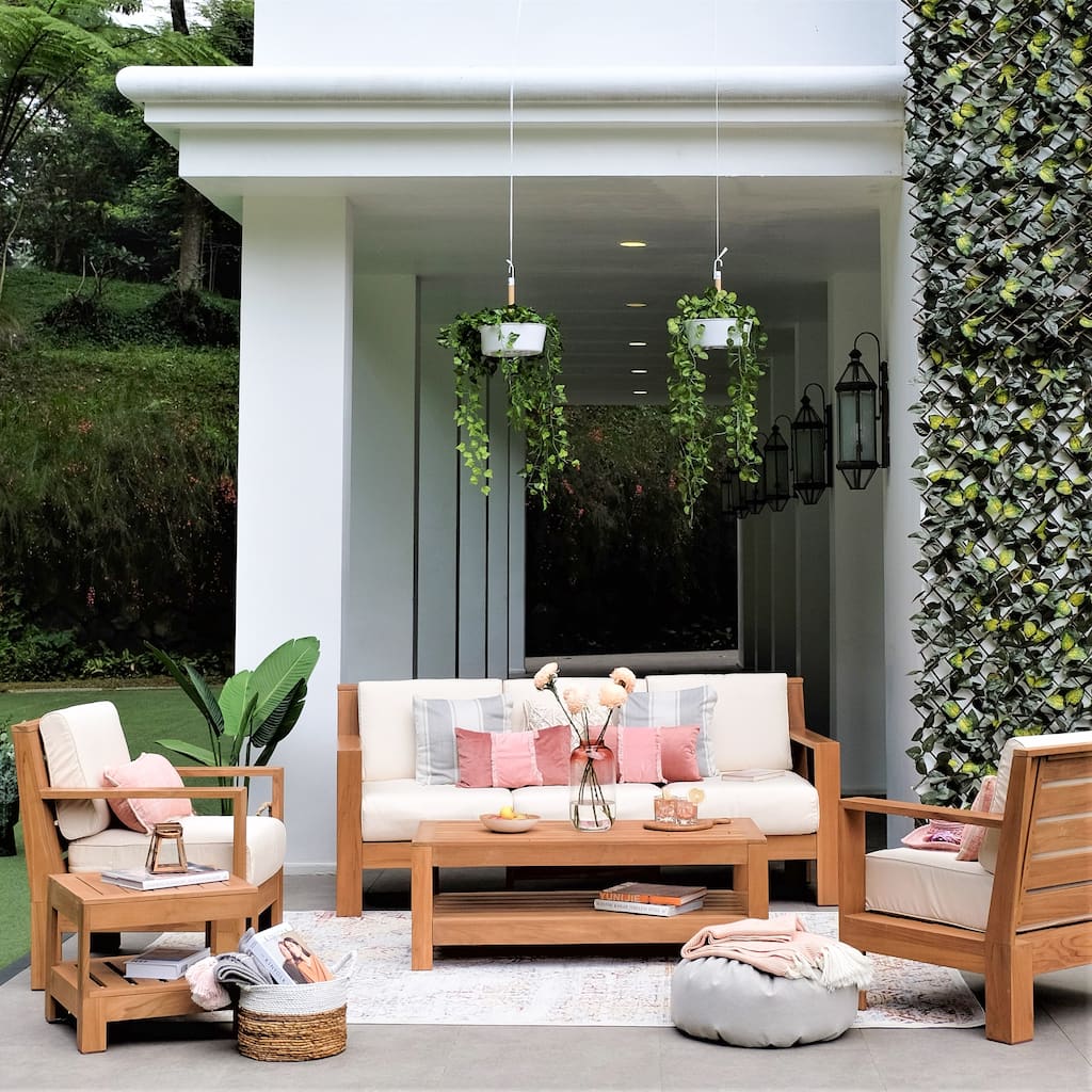 Cambridge Casual Logan 5-Piece Teak Patio Conversation Set with Sunbrella Cushion