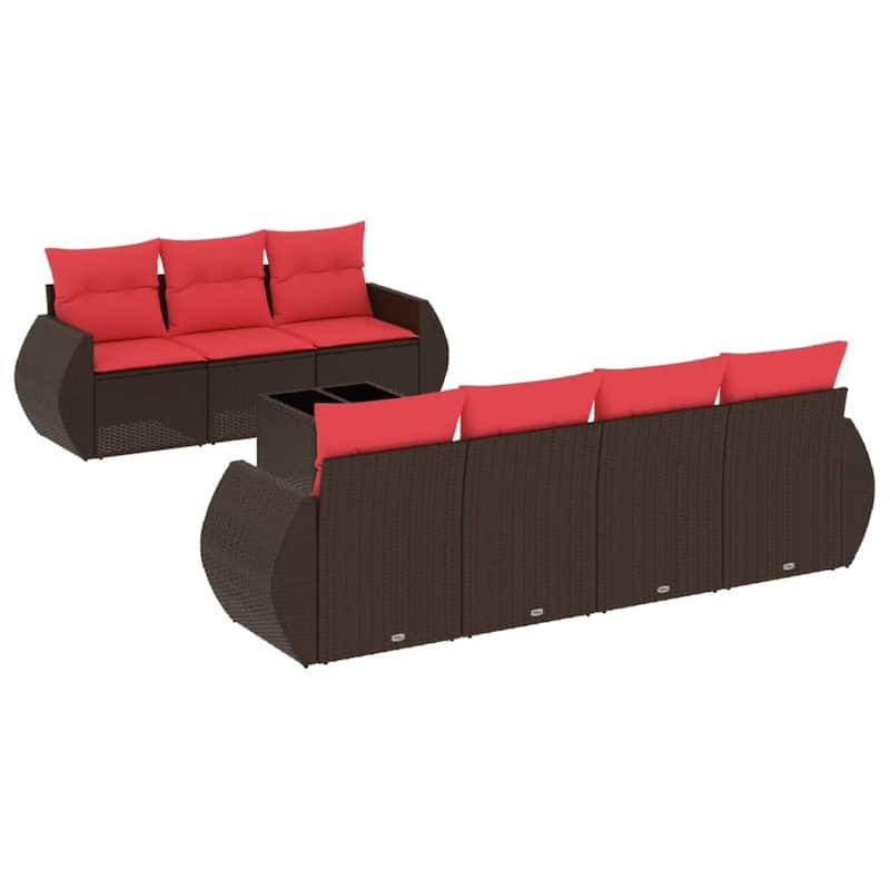 vidaXL Patio Sofa Set with Cushions Outdoor Furniture 8 Piece Poly Rattan - 21.7 x 24.4 x 27.2