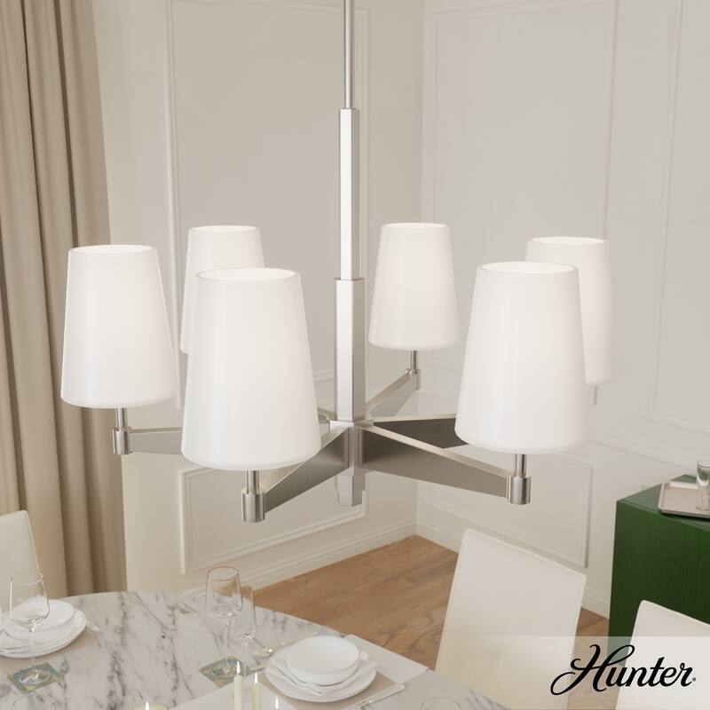 Hunter Nolita Chandelier - Entry, Dining Room, Living Room, Bedroom - Modern, Transitional - Glass Shades - 26" - 6 Light - Brushed  Nickel