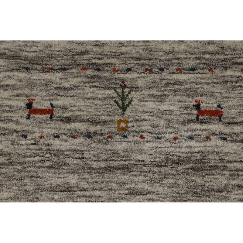 Hand Knotted Oriental 100% Wool Carpet Tribal Stripe Beige & Ivories Gabbeh Area Rug - 5' 11'' X 3' 11''