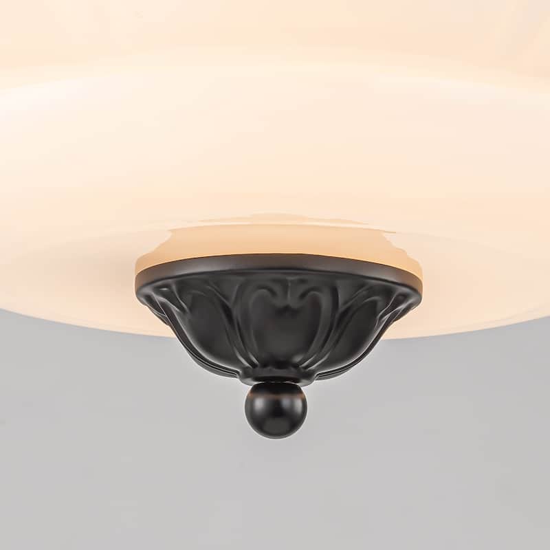 3-Light Transitional Metal & Glass Flush Mount with Charming Pumpkin Milk Glass Shade for Living Room - 15 in. W x 13 in. H