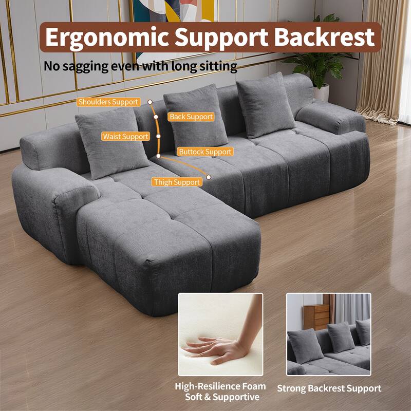 Modular Sectional Sofa with L-Shape Chaise Lounge, Corduroy Upholstered Cloud Sofa, Full-Compressed Corner Deep Seat Sofa