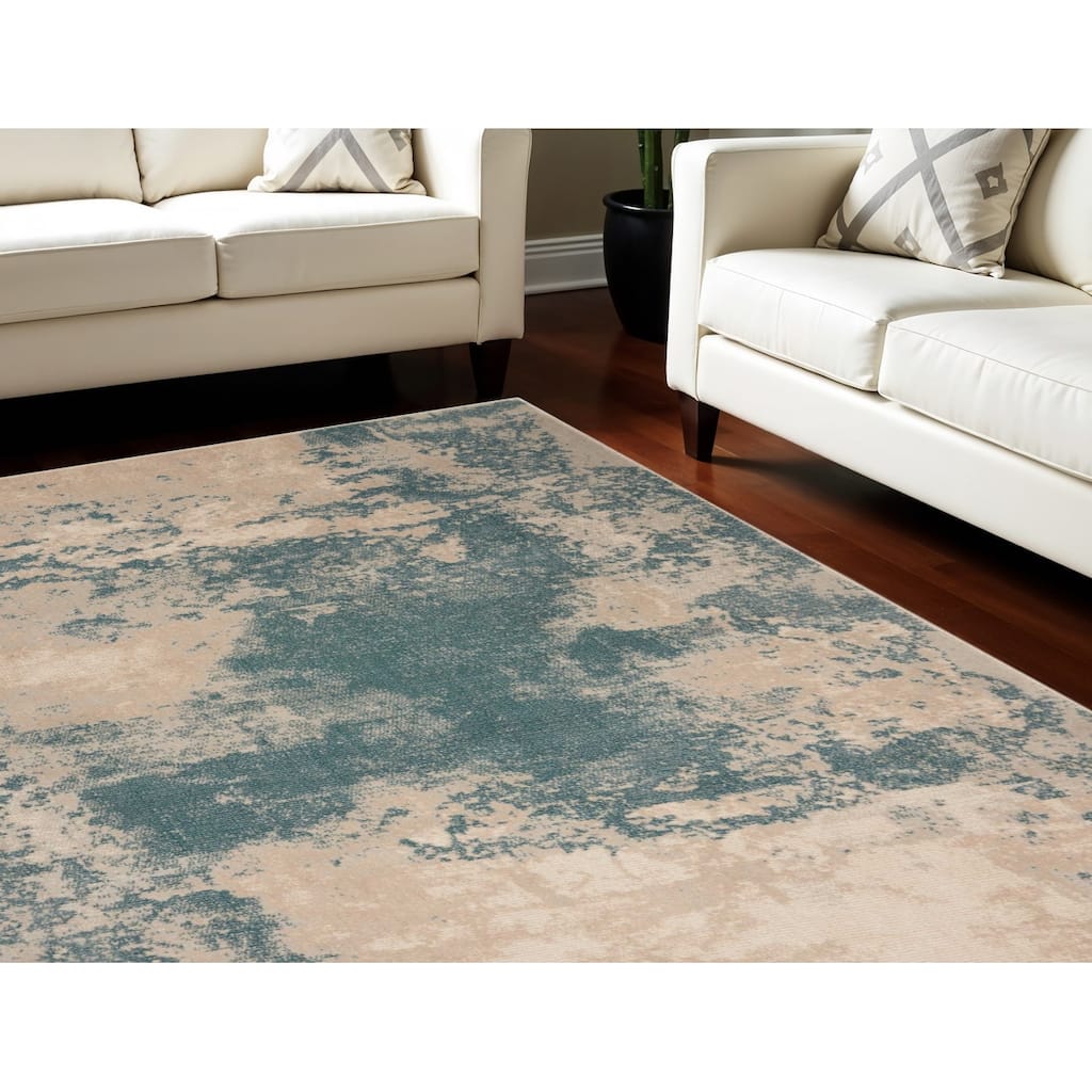 Power Loomed Abstract Modern Non Skid Stain Resistant Area Rug - 126' X '94' X '0.5