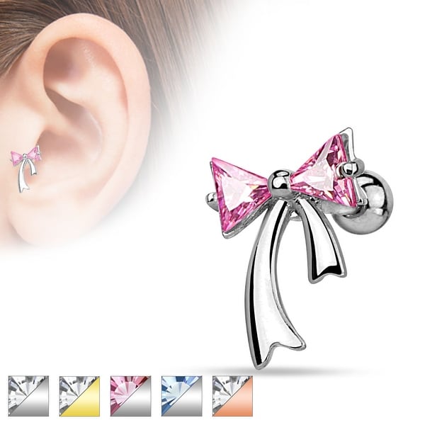 Triangle CZ Ribbon 316L Surgical Steel Cartilage/Tragus Bar (Sold Individually)