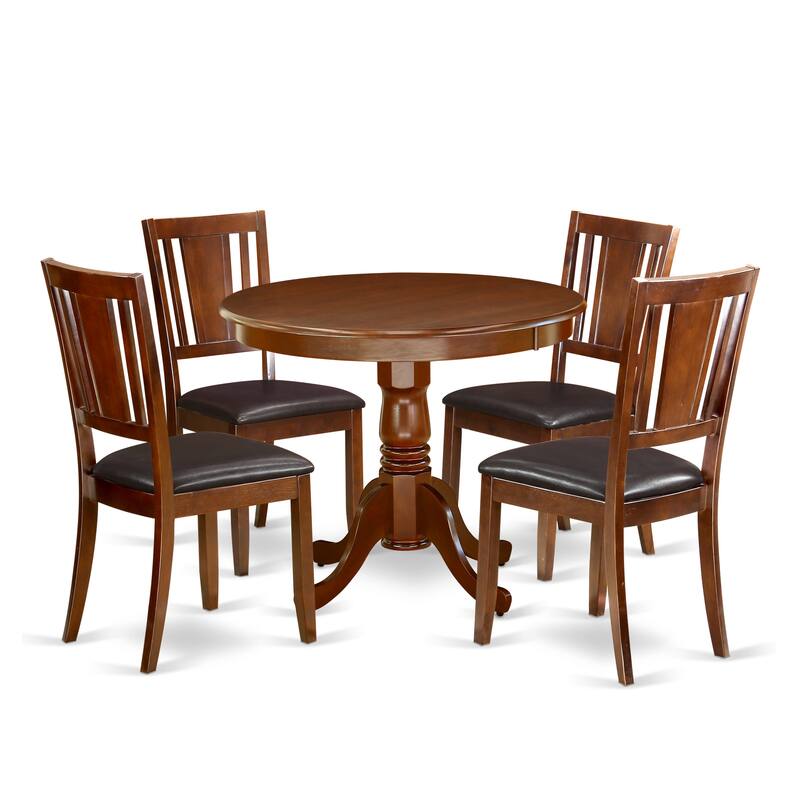 East West Furniture Dining Room Furniture Set- A Round Dining Table and Faux Leather Chairs, Mahogany(Pieces Options)