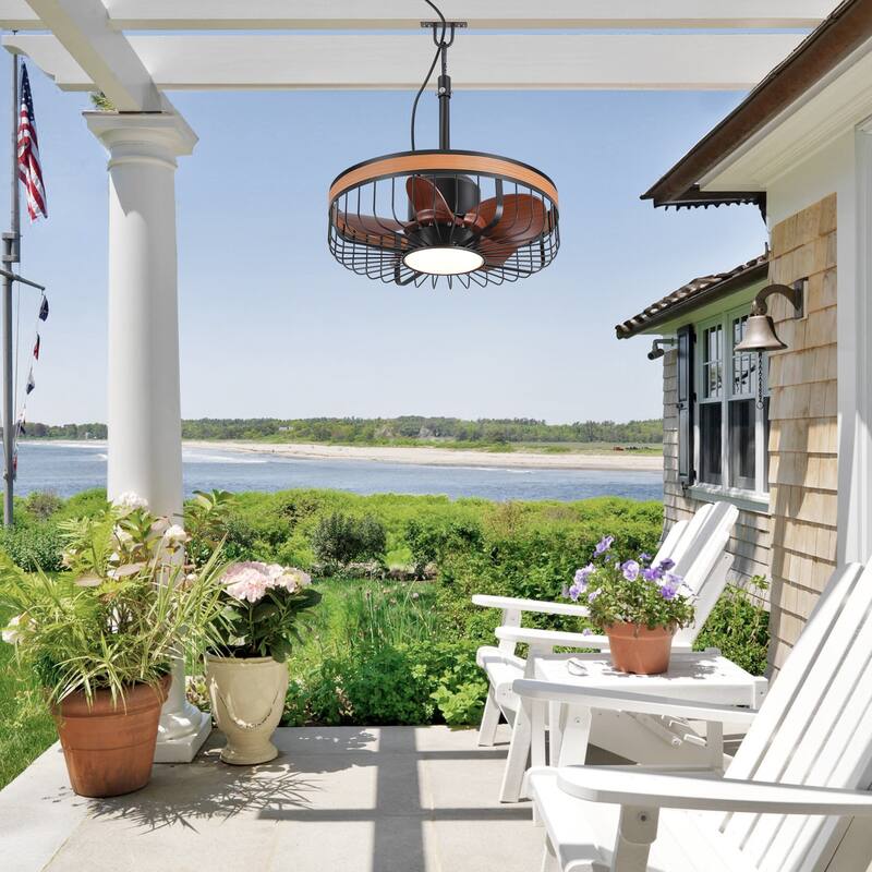 19" Waterproof Plug-in Outdoor Ceiling Fan with Light and Remote(5-Blade)