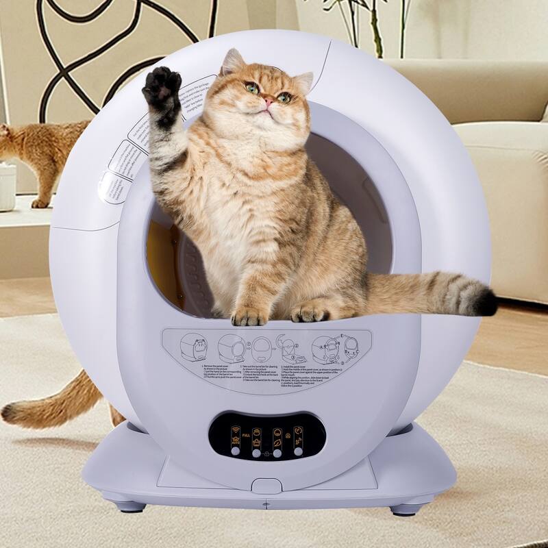Self-Cleaning Cat Litter Box with Automatic Scooping and Odor Removal - White