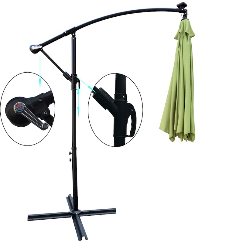Outdoor Patio Umbrella Solar Powered LED Lighted Sun Shade Market Waterproof 8 Ribs Umbrella with Crank and Cross Base
