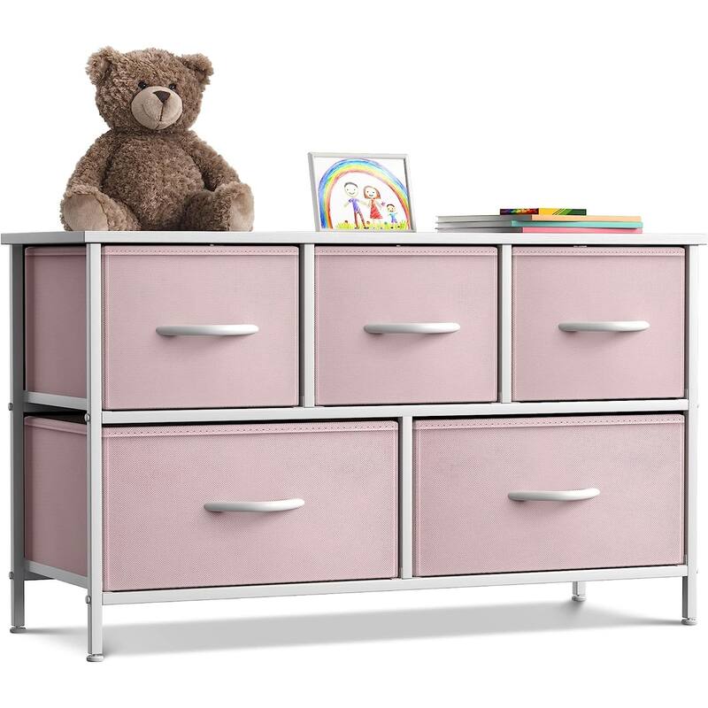 Dresser w/ 5 Drawers Furniture Storage Chest for Home, Bedroom - Pink