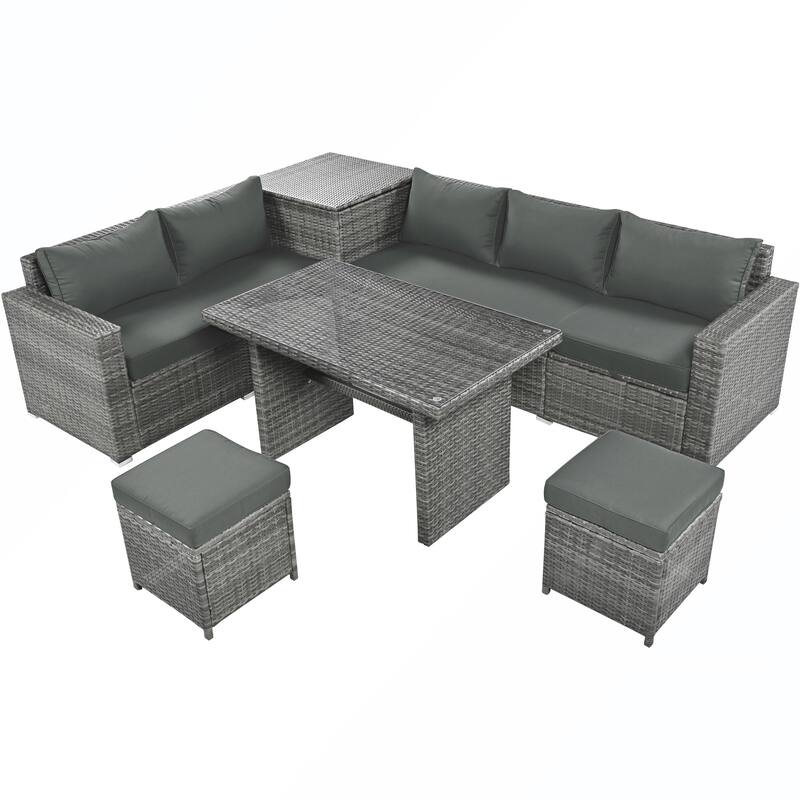 6PCS PE Rattan Sofa Set With Storage Box