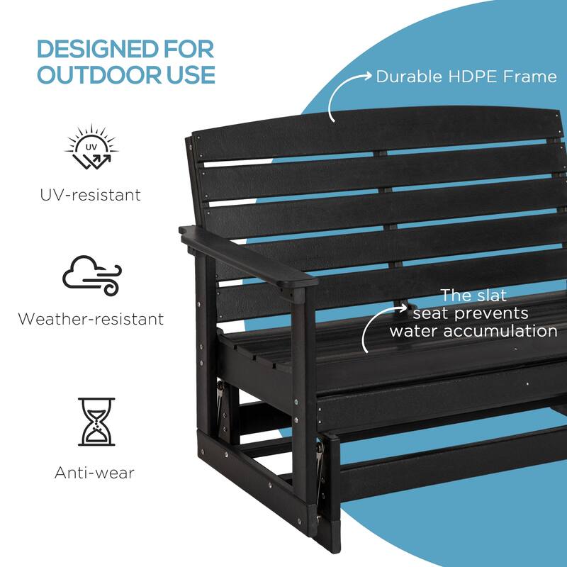HDPE Love Seat Glider Bench with Slatted Seats Two People - 49.5" W x 27.6" D x 34.3" H