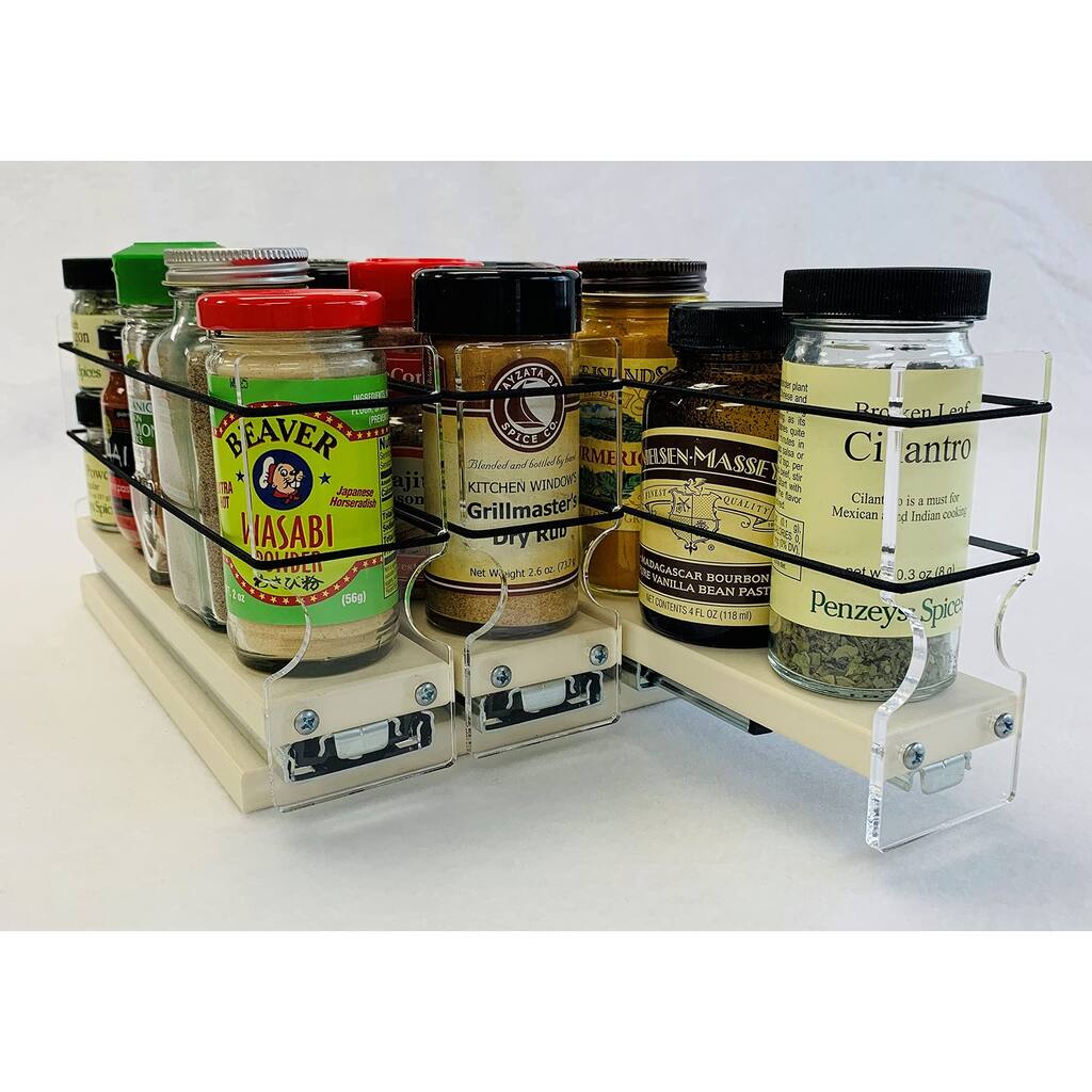 Cabinet Mounted Spice Rack Organizer - 3 Drawers, 18 Capacity - Sliding Cabinet Organizer - Pullout Shelves