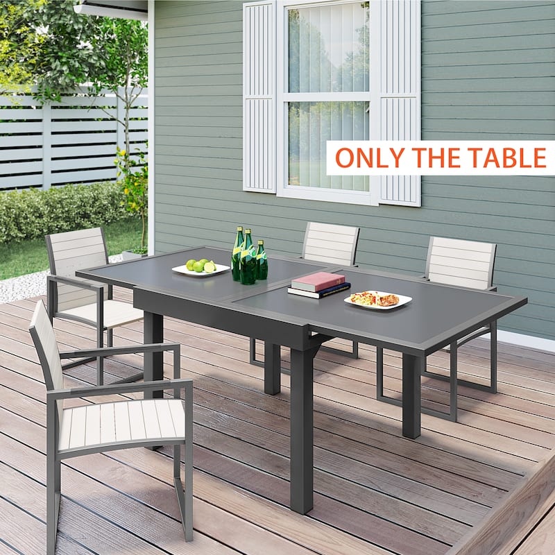 Crestlive Outdoor Aluminum Expandable Dining Table Extension Leaf Glass Tabletop - 35.4"W x 35.4-70.9"L x 29.5"H
