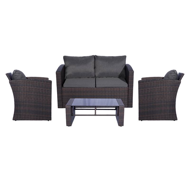 Atlas 4-piece Outdoor Cushioned Patio Furniture Set - Grey