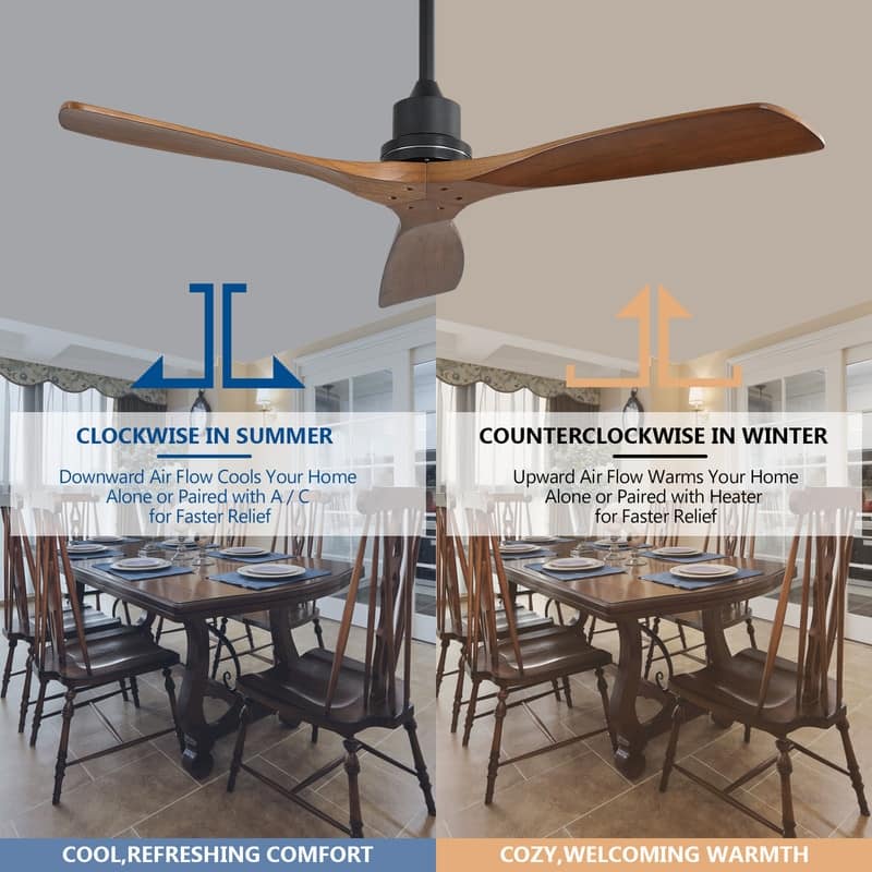 52" and 60" Noiseless Walnut Wood Ceiling Fan with Remote Control,Light