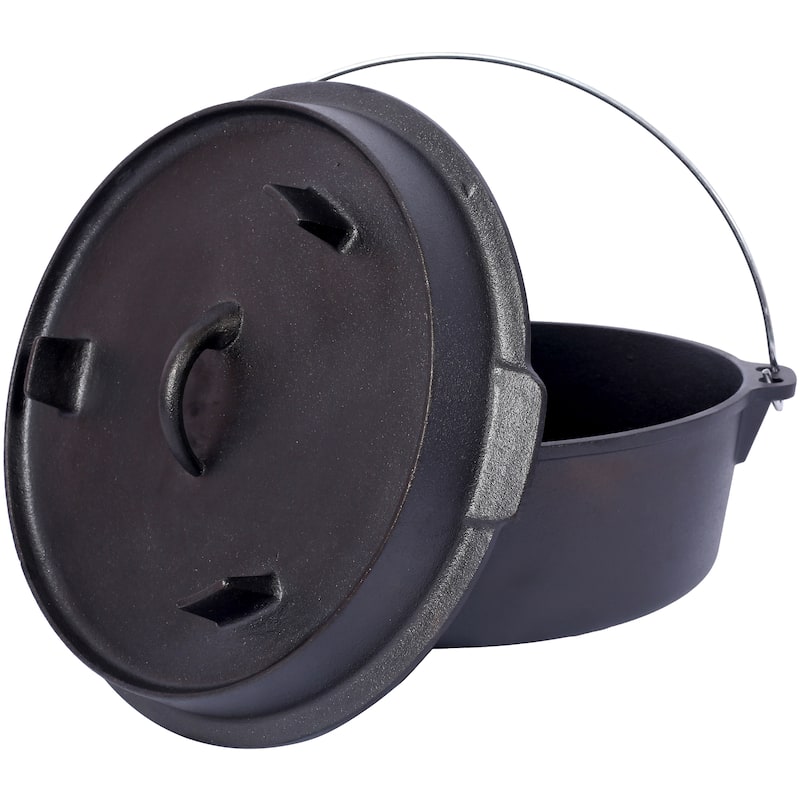 Anmytek Heavy Duty Pre-Seasoned Cast Iron Dutch Oven with Lid Lifter for Campfire, Stove, BBQ, Baking, Braising,Slow Cooking