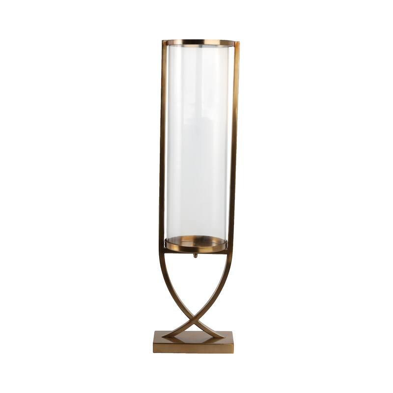 Modern Glass Pillar Candle Holder Decorative Lantern with Steel Frame