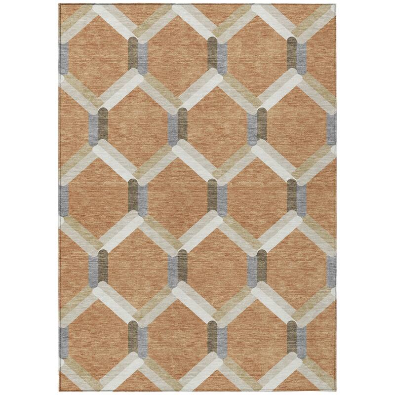 Machine Washable Indoor/ Outdoor Modern Trellis Chantille Rug
