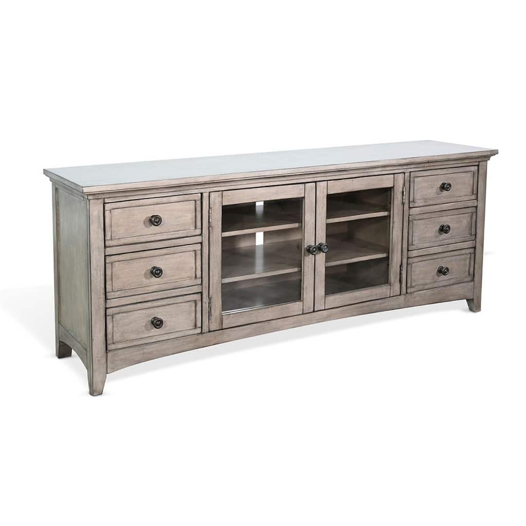 Xyla TV Stand Media Cabinet Glass Door, 6 Drawers, Gray Wood, 62 Inch