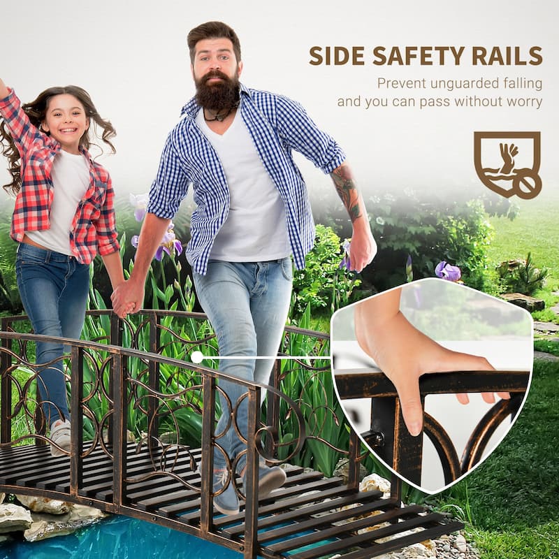 Outsunny 6' Metal Arch Backyard Garden Bridge with 660 lbs. Weight Capacity, Safety Siderails, Vine Motifs, & Easy Assembly