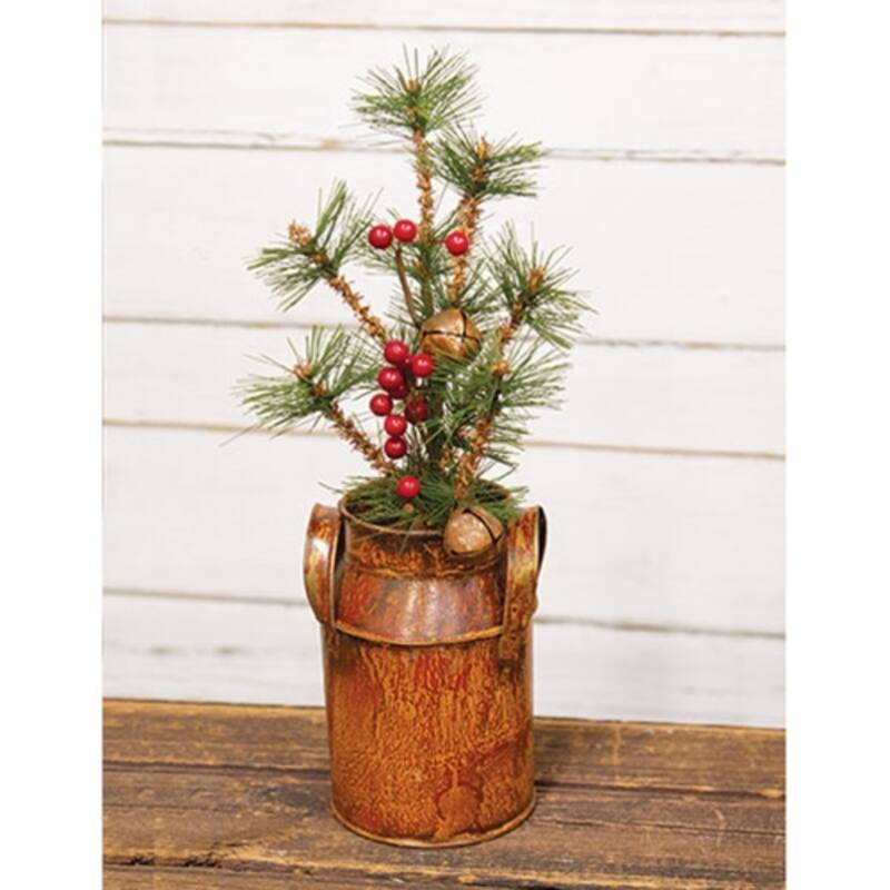 Green Brown and Red Pine and Berries Pick with Jingle Bells for Holiday Decor - 5.50 x 3 x 14 in.