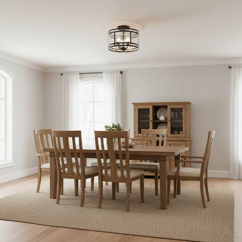 Laia 14.5" 4-light Water Textured Curved Glass Drum Round Flush Mount - 14.5 inches D x 11 inches H