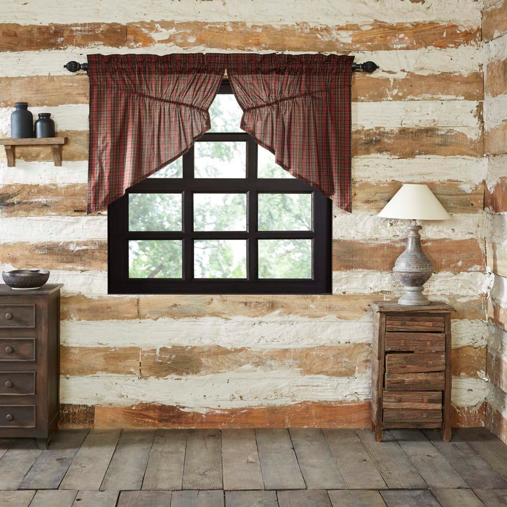 New Primitive Rustic Lodge Cabin RED & BLACK Buffalo Curtain Cafe Swags 36" 
