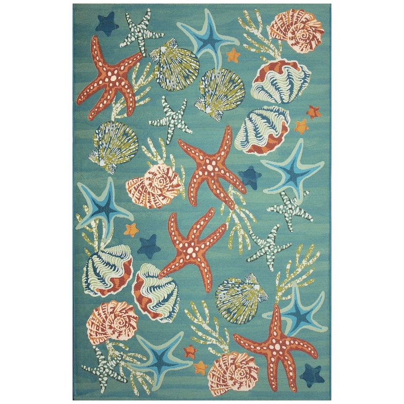 Liora Manne Marina Starfish Song Indoor/Outdoor Rug - 1'11" x 7'6" - Aqua