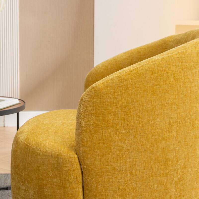 Chenille Fabric Swivel Accent Barrel Armchair with Coating Metal Ring
