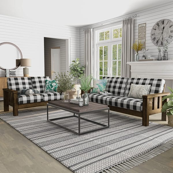 Furniture of America Jimo Rustic Oak and Linen Fabric 2-Piece Sofa 