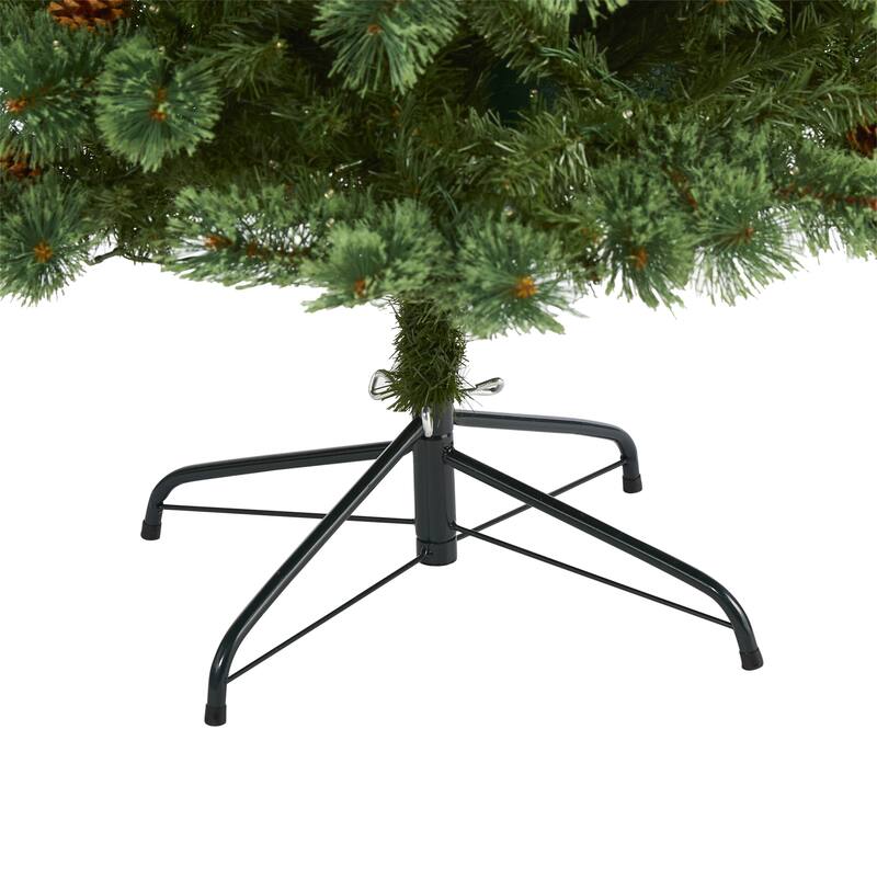 7' White Mountain Pine Artificial Christmas Tree with 400 Clear LED Lights and Pine Cones