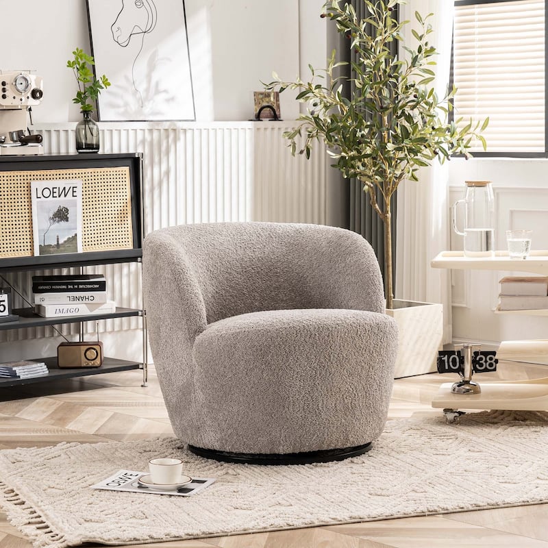 Swivel Accent Chair, Furry Round Barrel Chair