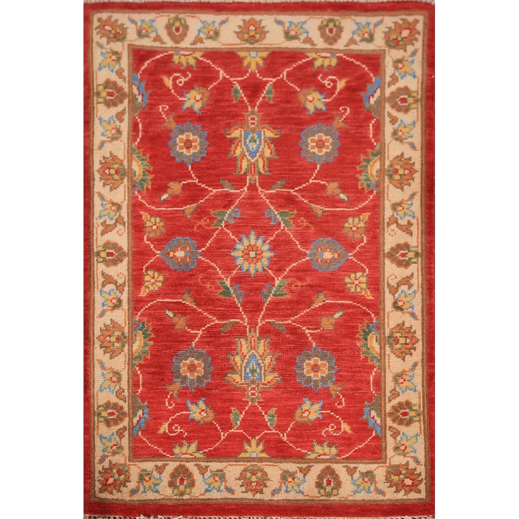 Floral Kazak Oriental Foyer Rug Hand-Knotted Red Wool Carpet - 2'0" x 3'0"