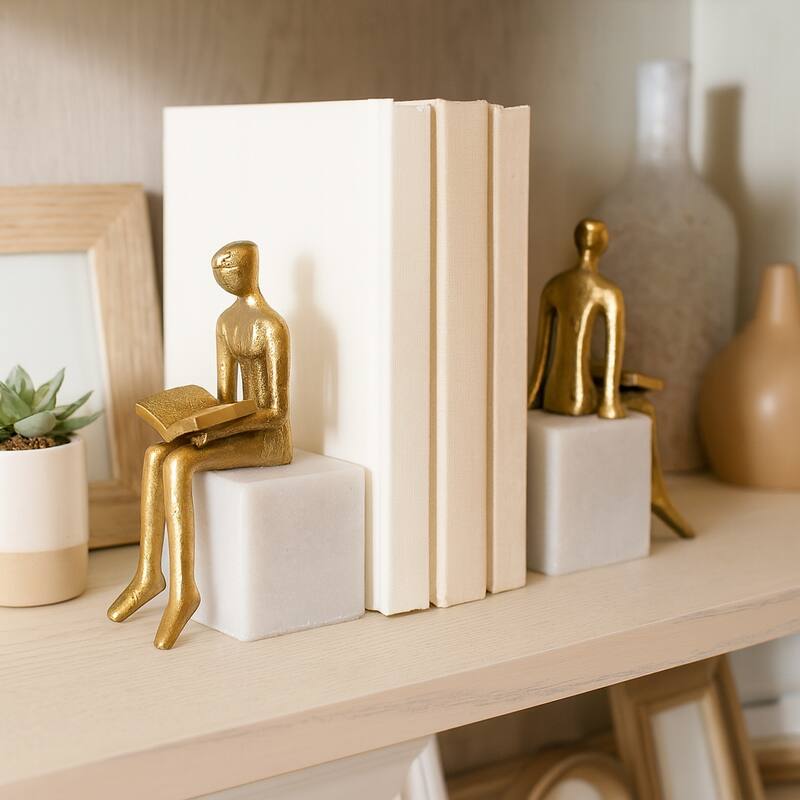 Metal Decorative Bookends Modern Seated Figurine (Set of 2) - 8" White - 7.5"
