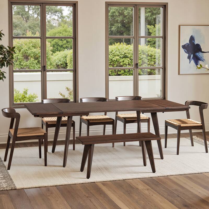 Jennifer Taylor Home Capri Solid Oak Wood Extendable Leaf Dining Set - Dark Brown - Seats 8