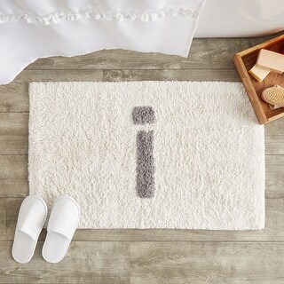 Monogram Letter I Bath Mat, White and Grey Bathroom Rug (32 x 20 In ...