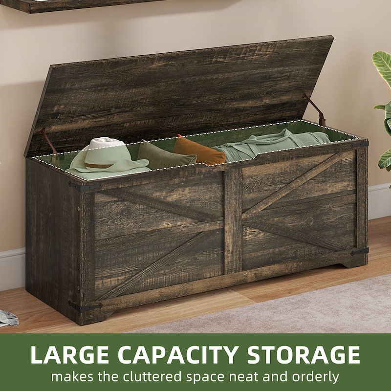 47" Storage Bench Farmhouse Storage Chest with 2 Safety Hinges for Entryway, Bedroom, Living Room