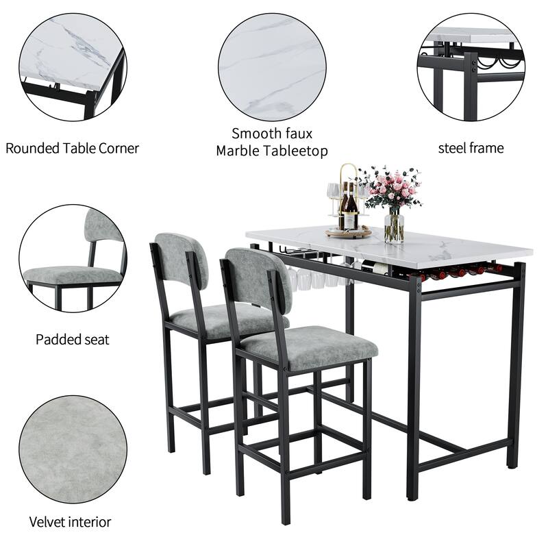 Modern 3-Piece Dining Set with Rectangular Table & 2 Upholstered Chairs