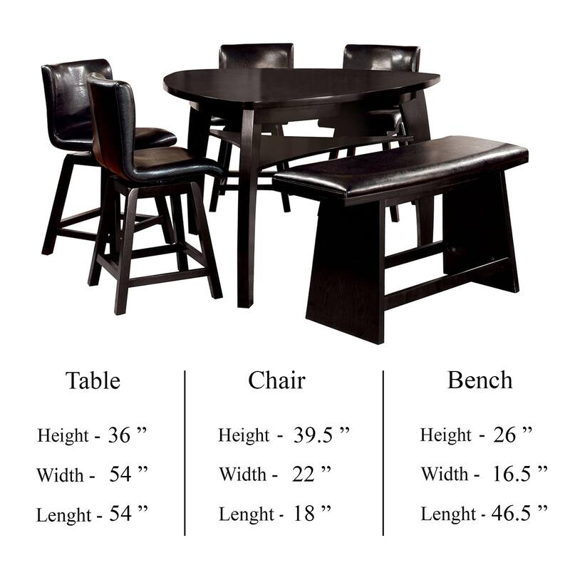 Leya 7pc Counter Table and Chair Set, Black Faux Leather, Solid Wood