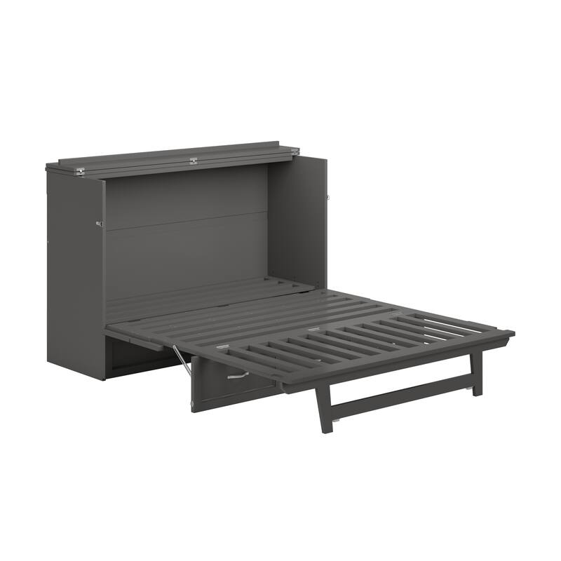 Northfield Queen Murphy Bed Chest with 6" Mattress, Storage Drawer & Built-In Charger in Grey