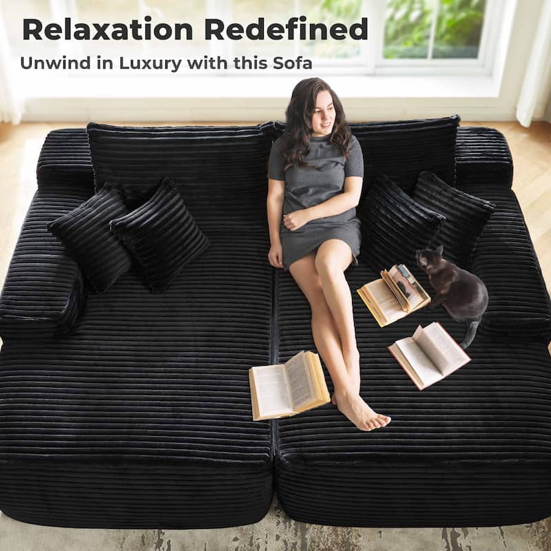 OVIOS Long Plush No Assembly Required Double Chaise Sofa