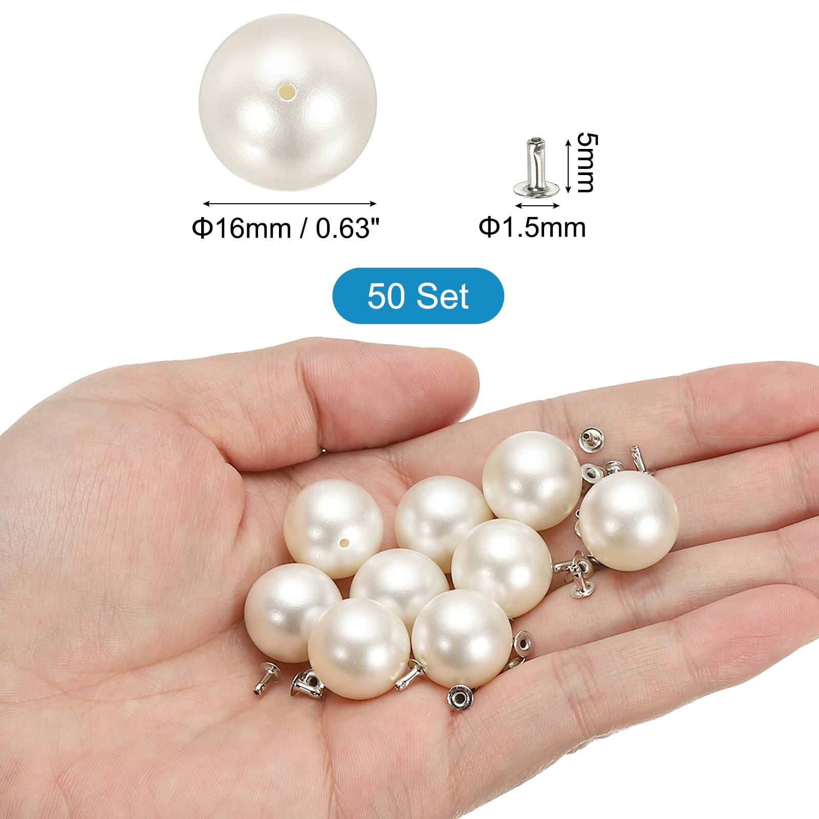 Pearl Studs for Clothing, Sets Pearl Spikes for Clothes Faux Pearls Spikes Leather Rivets Buttons - White