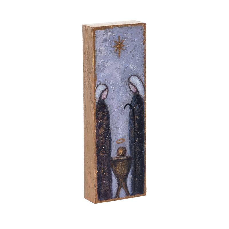 Transpac Wood 11.81 in. Multicolor Christmas Block With Holy Family Hand Painted