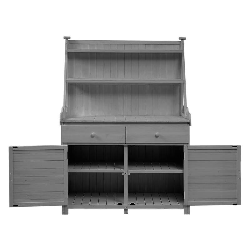 Garden Potting Bench Table, Fir Wood Workstation with Storage Shelf, Drawer and Cabinet