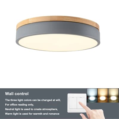 Modern Minimalist Oak Flush Mount Circle Ceiling Light