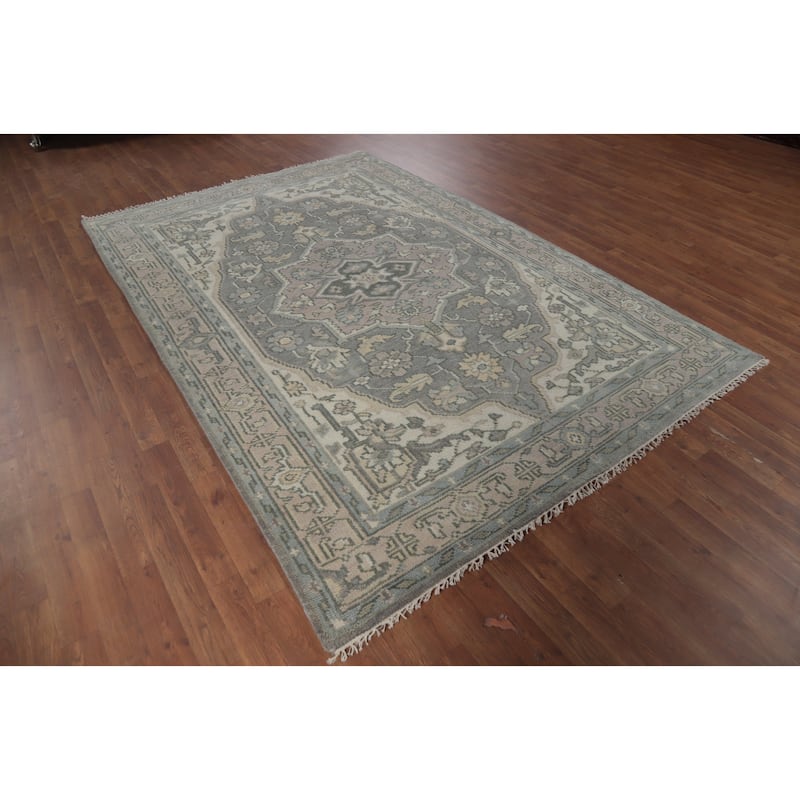 Transitional Gray Oushak Area Rug Handmade Wool Carpet - 5'11" x 8'11"