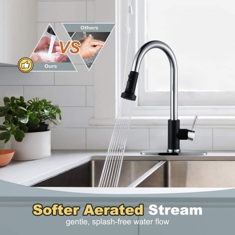 WOWOW Single Handle Pull Down Sprayer Kitchen Faucet
