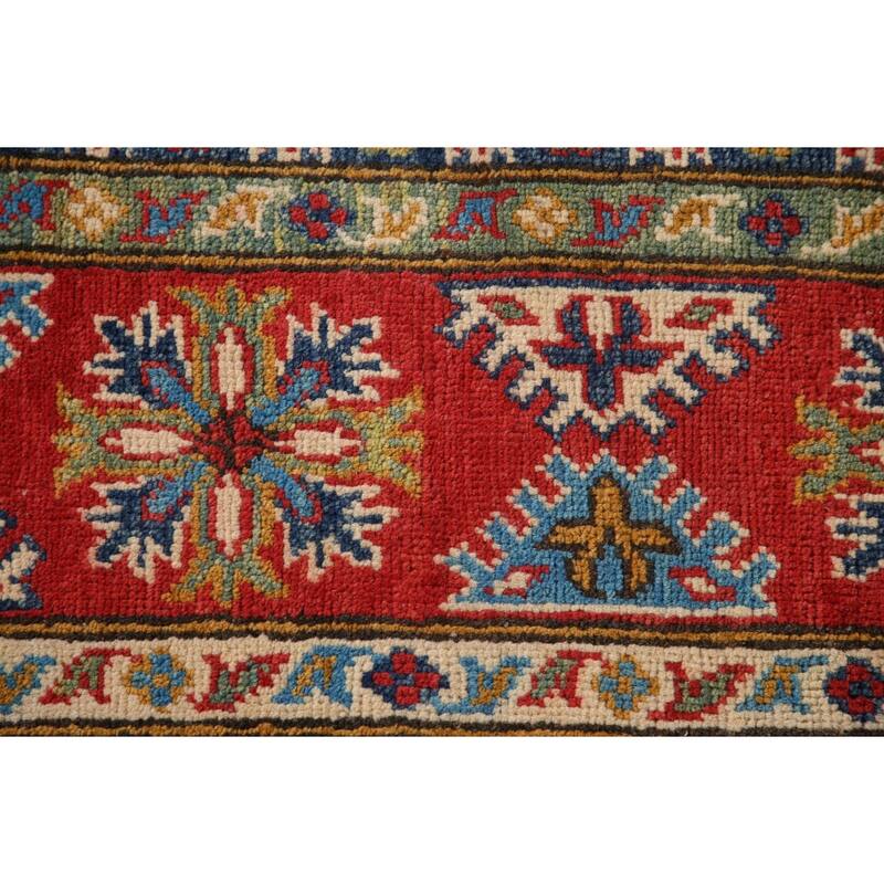 Beige Traditional Kazak Area Rug Hand-Knotted Wool Carpet - 4'10" x 7'3"